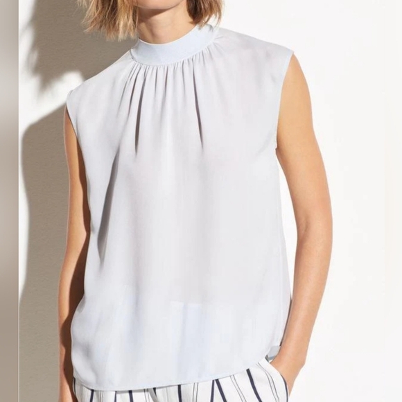 Vince Rib Mock Neck 100% Silk Sleeveless Blouse Women M - Ivory/Offwhite - Picture 1 of 6